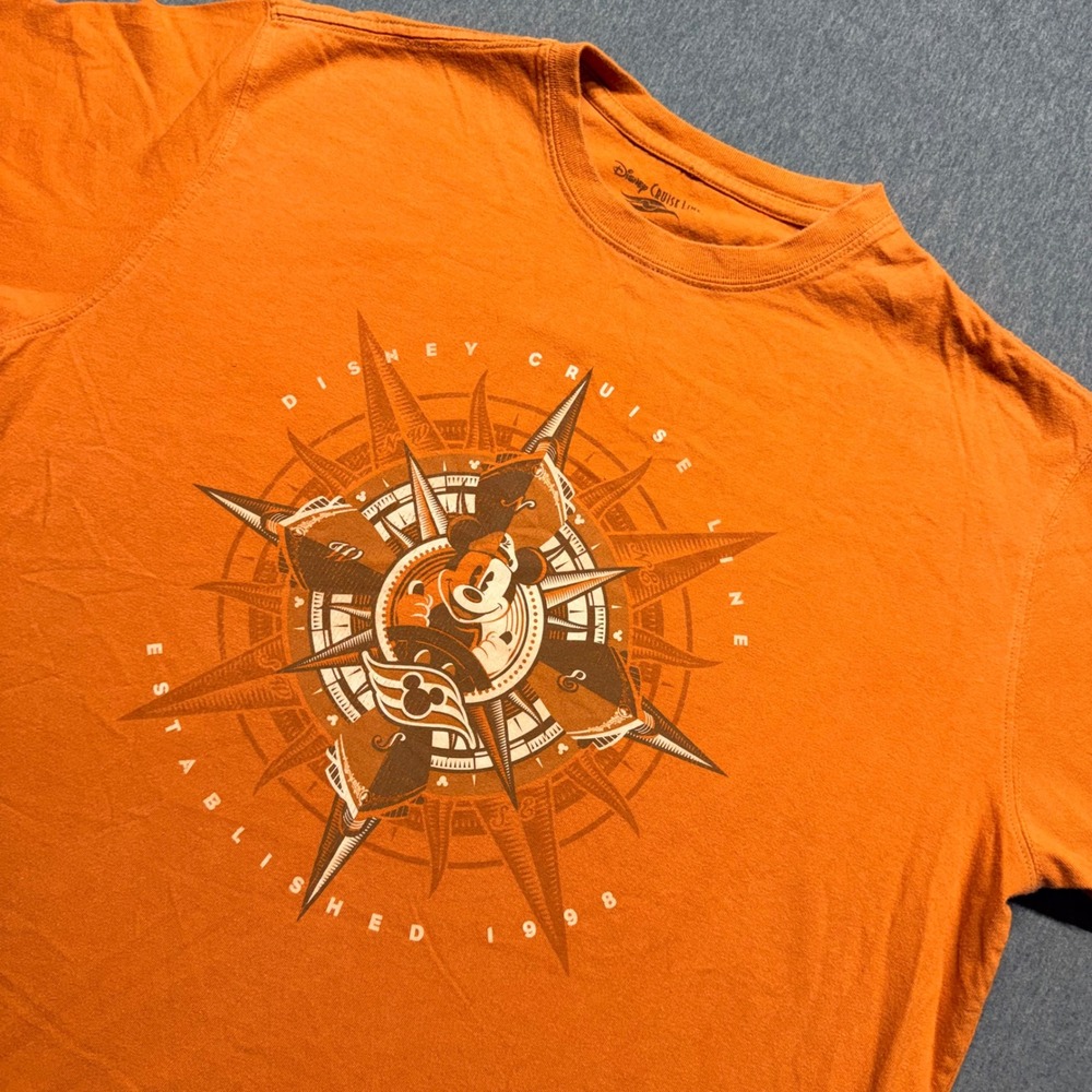 Disney Cruise Line Mickey Mouse Compass Orange Graphic T-Shirt Mens XL